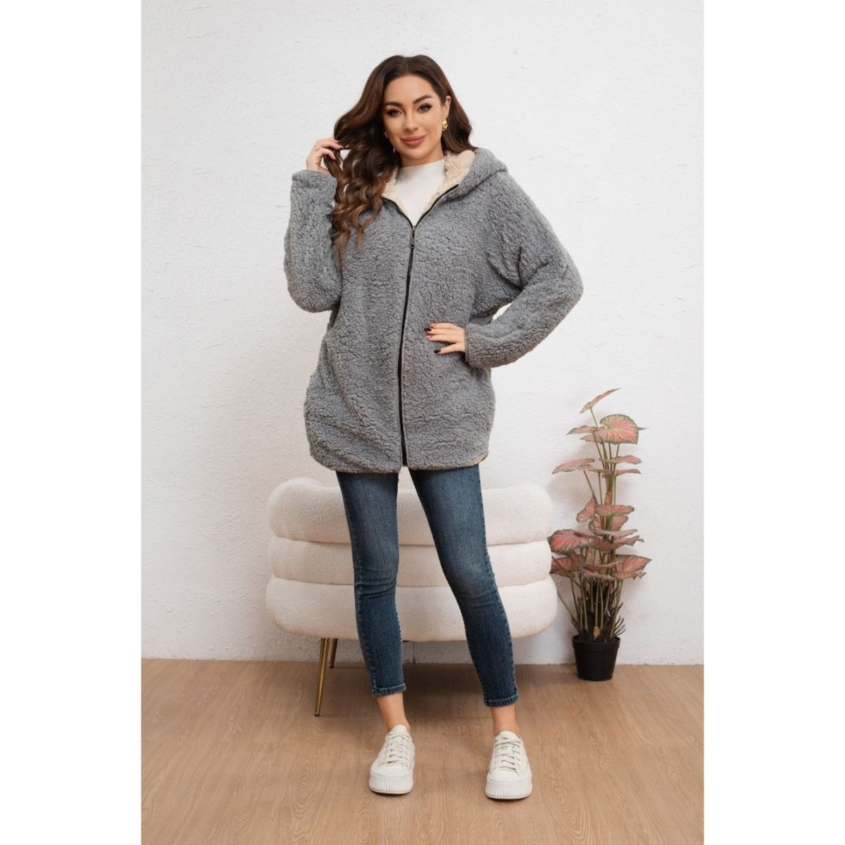 LIKE SHOP - Chaqueta Mujer Reversible Peluda Invierno Calidad Premium 6072