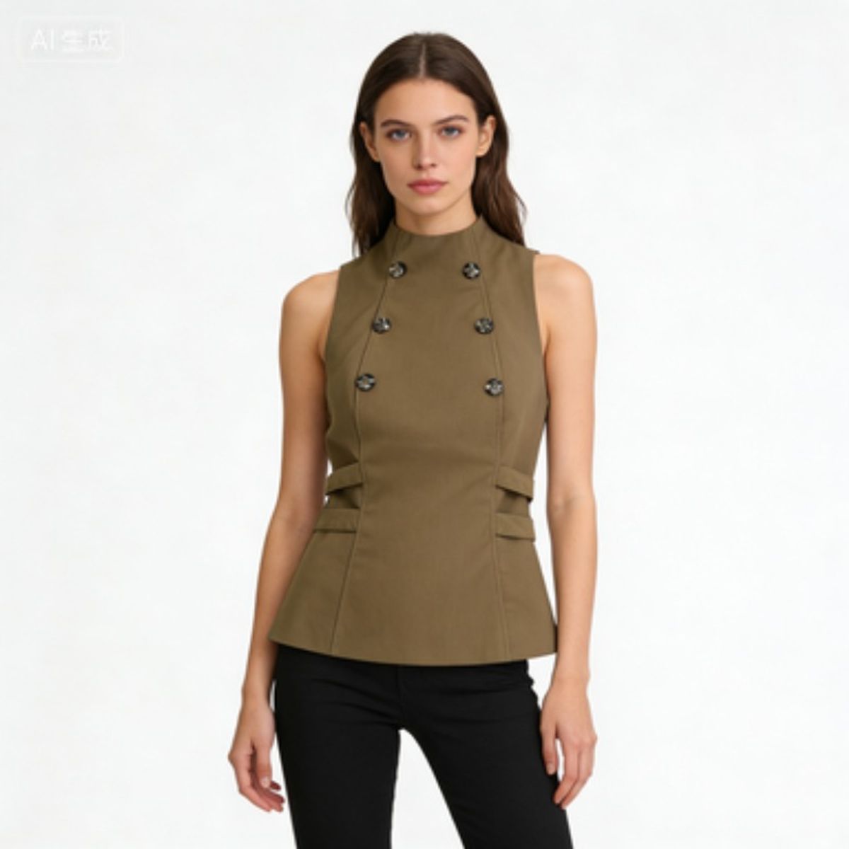 TIOZONEY - Polera Sin Mangas Mujer - Marrón
