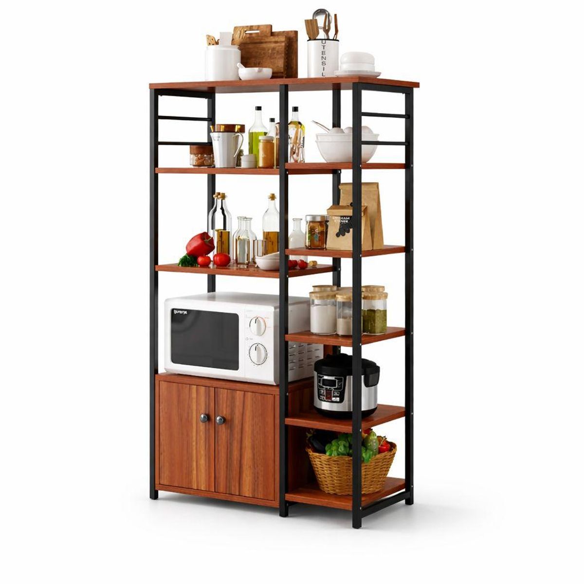ACTUAL - Mueble Organizador de Cocina Estantes y Gabinete 4 Niveles Estantería Cocina Multifuncional 80x30x128 cm