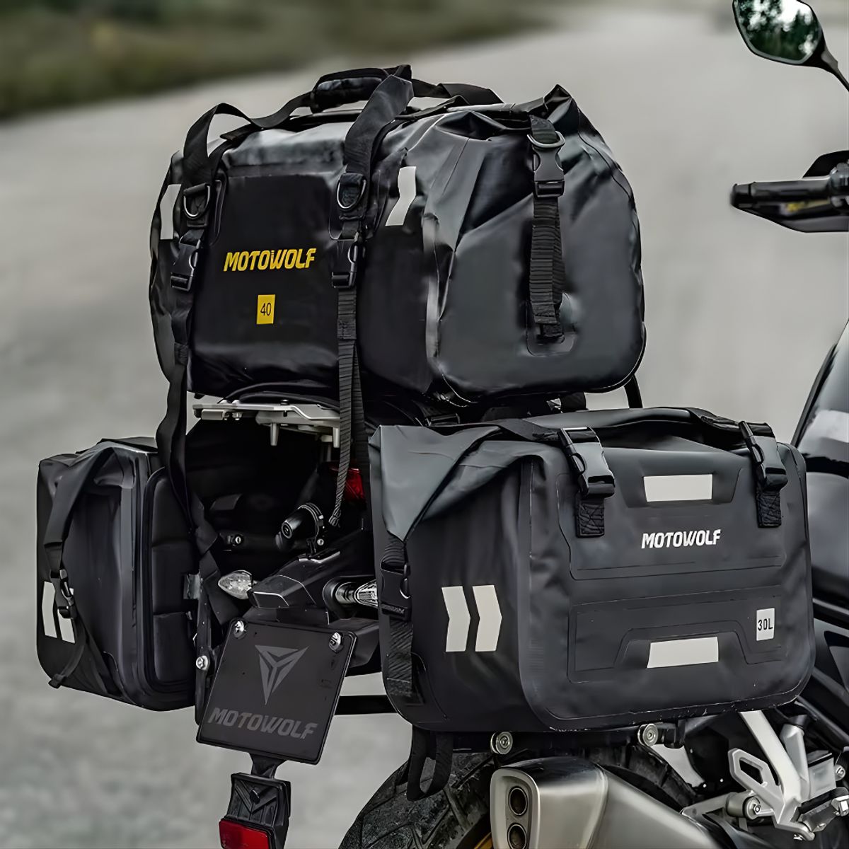 GENERICO - Pack Alforjas Impermeables 30L + Bolso 40L Moto  Kit Viaje 100L NEGRO