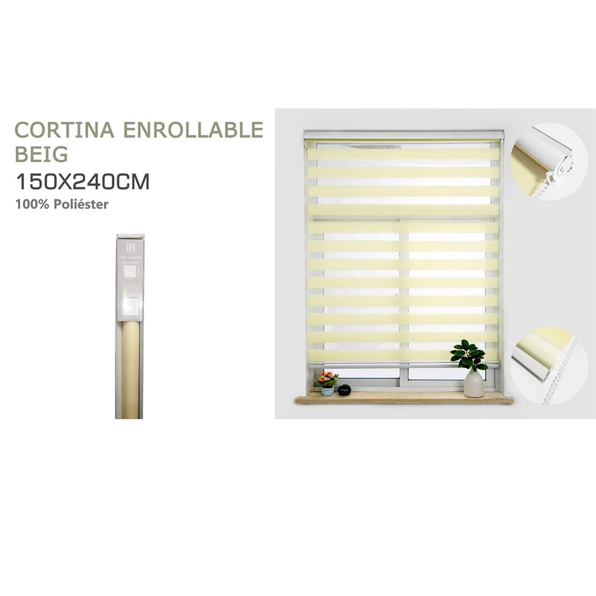 GENERICO - Cortina Roller Duo Lisa 150x240  Cm color Beige