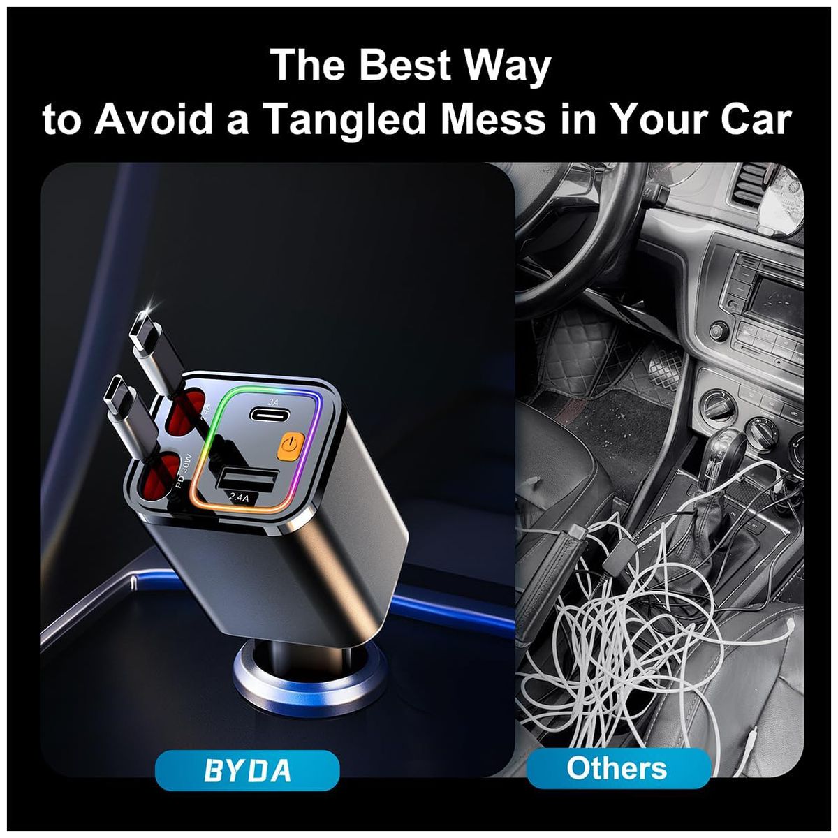 Adaptador De Cargador Retráctil 4 En 1 De Coche Carga Rápida, marca EVERSO - Foto Principal