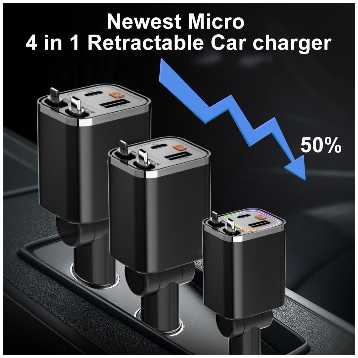 Adaptador De Cargador Retráctil 4 En 1 De Coche Carga Rápida, marca EVERSO - Foto 2