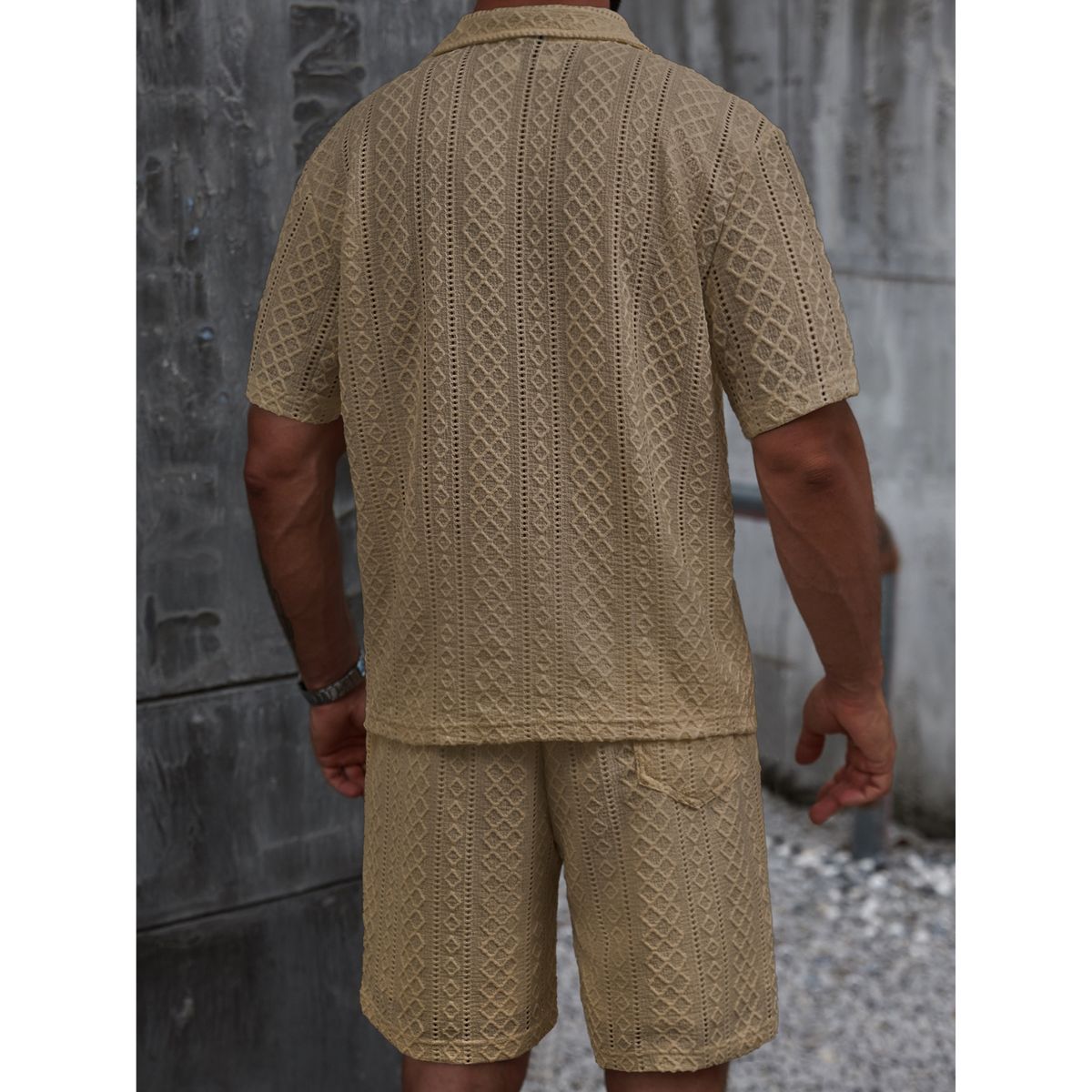 LIKE SHOP - Conjunto Hombre 2 Piezas Short Camisa Textura Tendencia Urbana 0279