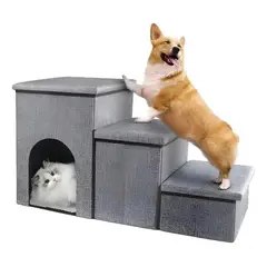 EVERSO - Escalera plegable 3 peldaños para perros y gatos con almacenamiento