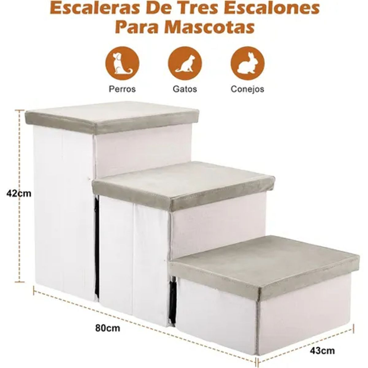 EVERSO - Escalera plegable 3 peldaños para perros y gatos con almacenamiento