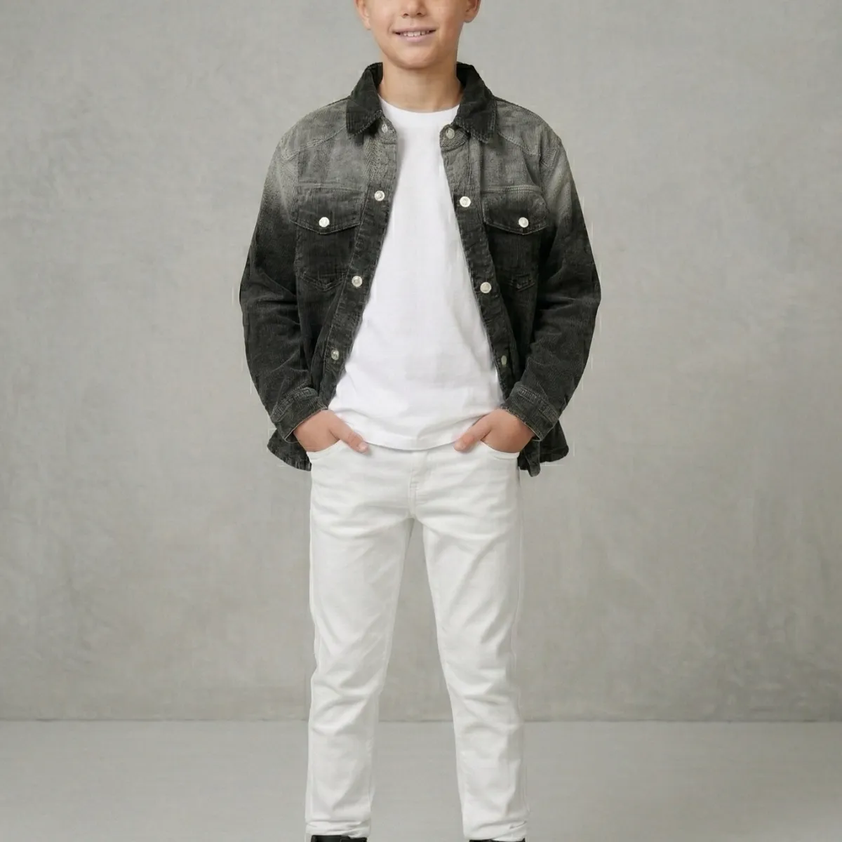 KIBOU - Camisa Denim Niño Negra Manga Larga Casual