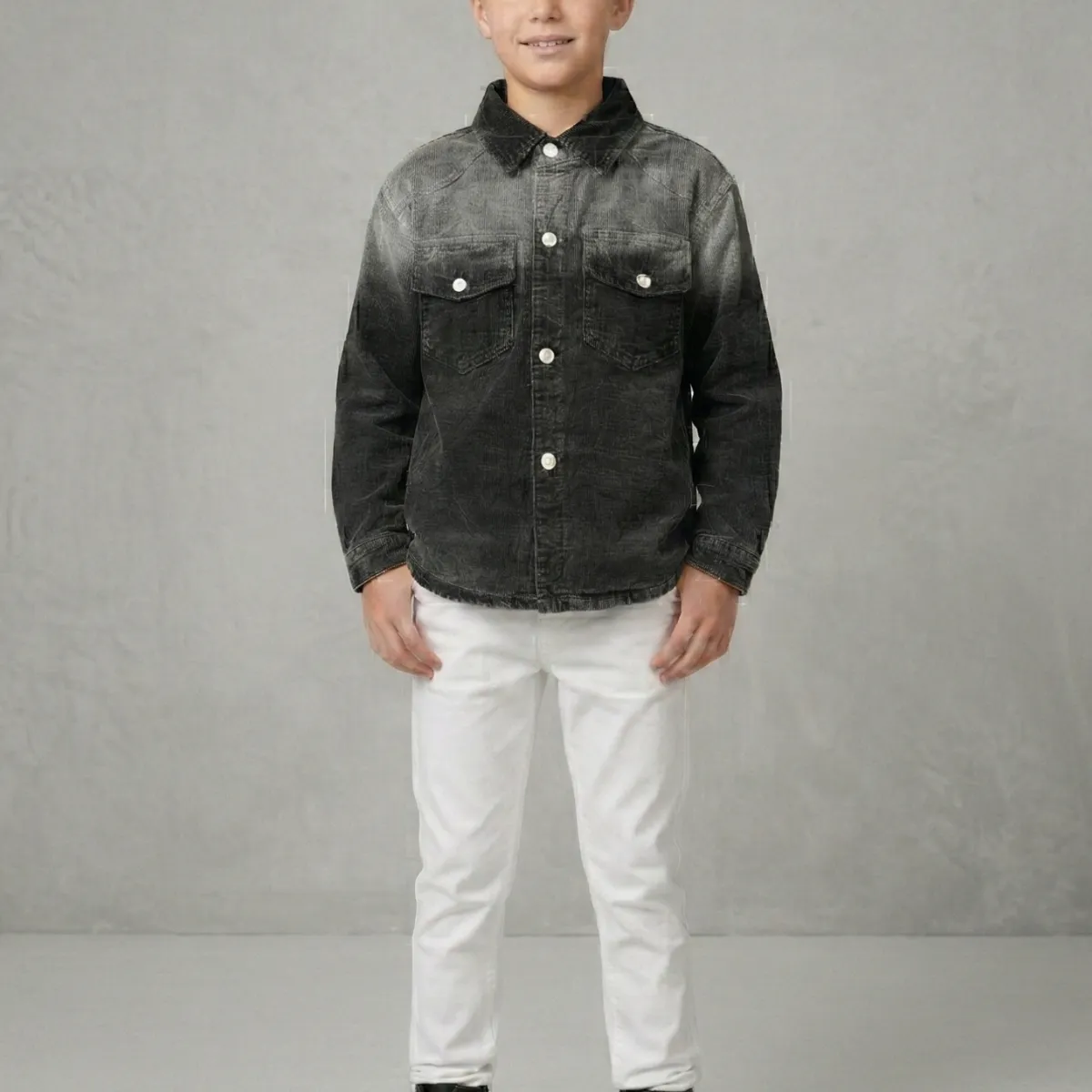 KIBOU - Camisa Denim Niño Negra Manga Larga Casual