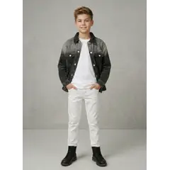 KIBOU - Camisa Denim Niño Negra Manga Larga Casual