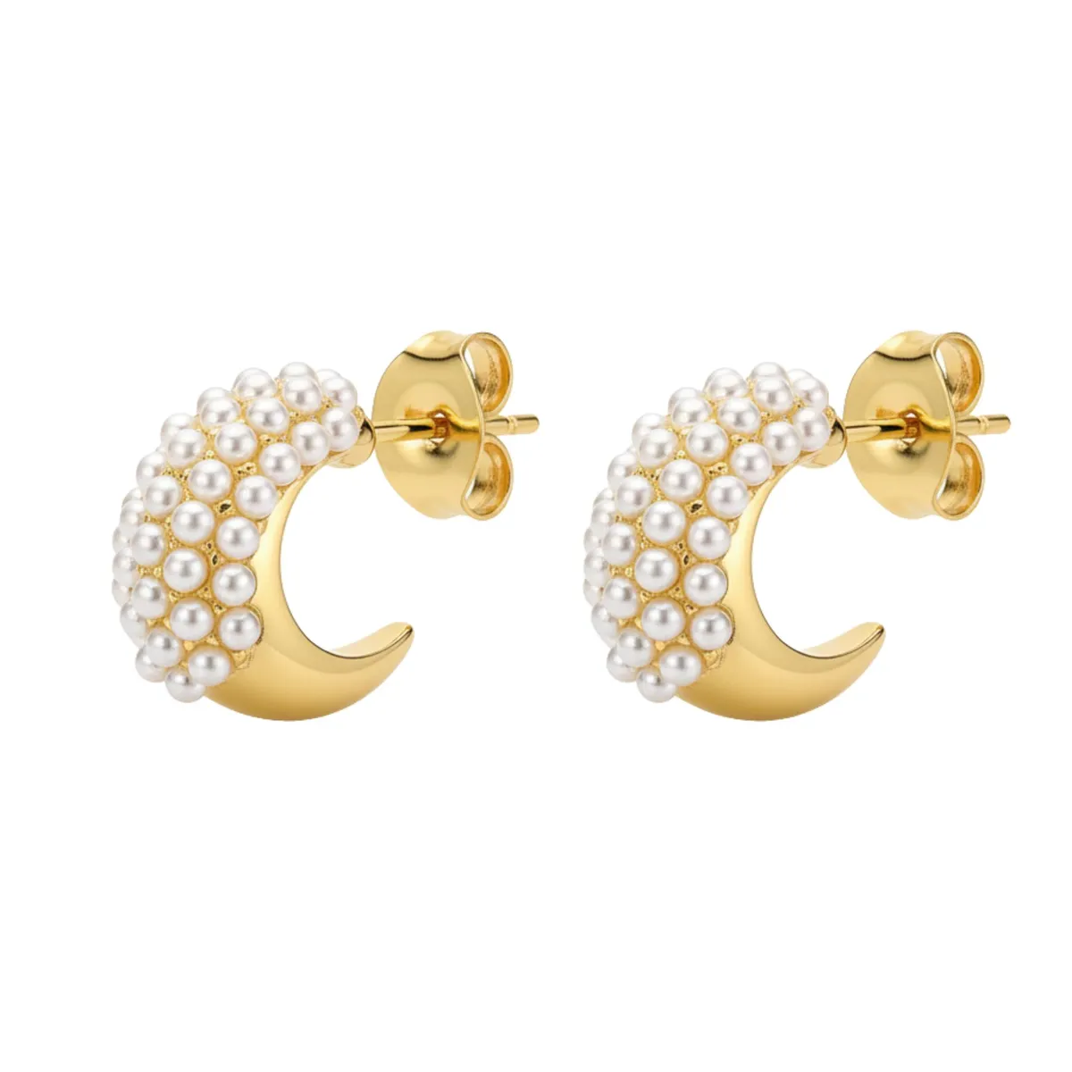 JOYAS LANDEROS - Aros Luna Pequeña Perlas Enchapado en Oro de 18k