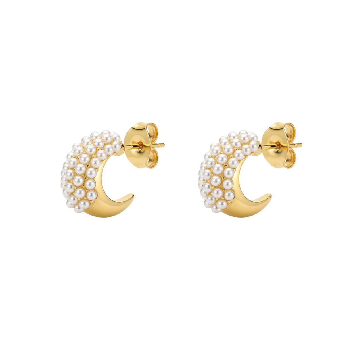 JOYAS LANDEROS - Aros Luna Pequeña Perlas Enchapado en Oro de 18k