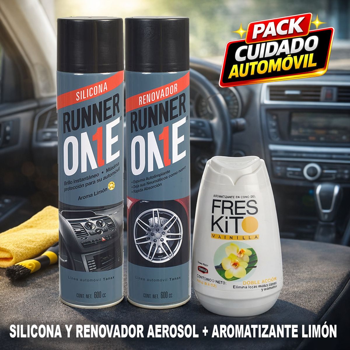 TANAX - Limpieza Auto Pack Tanax Silicona + Renovador Neumáticos + Aromatizante