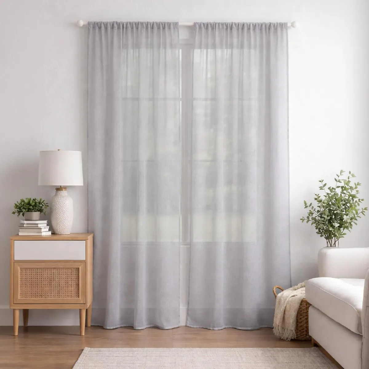 CASATUA - Cortina Visillo Tipo Velo CasaTua Set 2 Paños 135 x 220cm - Gris