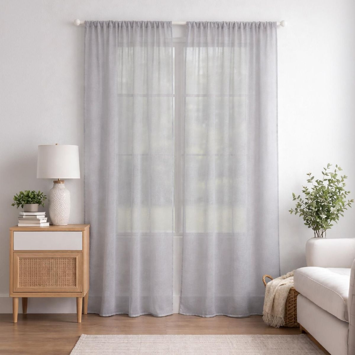 CASATUA - Cortina Visillo Tipo Velo CasaTua Set 2 Paños 135 x 220cm - Gris