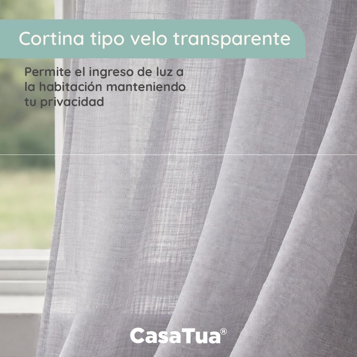 CASATUA - Cortina Visillo Tipo Velo CasaTua Set 2 Paños 135 x 220cm - Gris