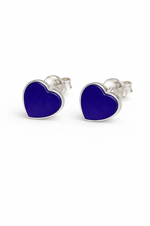 Aros Lapislazuli Corazon Plata 950 Tornillo Mariposa Mujer Elegantes Piedra Azul