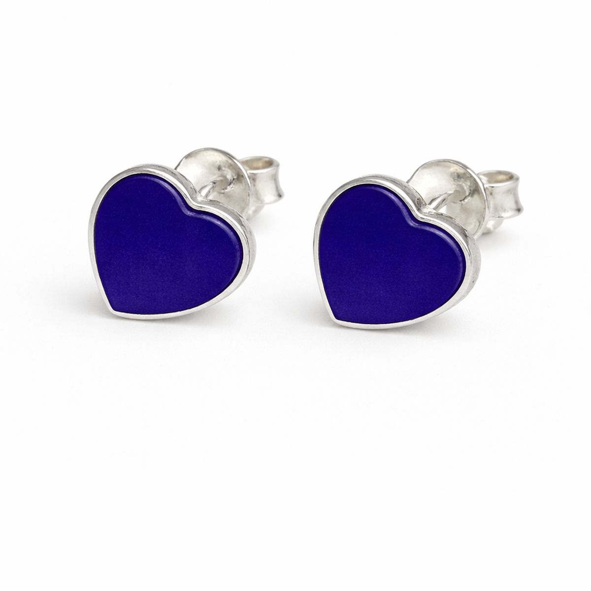 JIREH JOYAS - Aros Lapislázuli Corazón Plata 950 Tornillo Mariposa Mujer Elegantes Piedra Azul