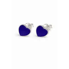 JIREH JOYAS - Aros Lapislázuli Corazón Plata 950 Tornillo Mariposa Mujer Elegantes Piedra Azul
