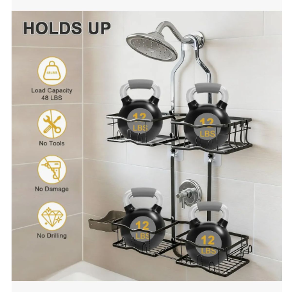 GENERICO - Estante Organizador Baño Ducha Colgante 2 Niveles Metal