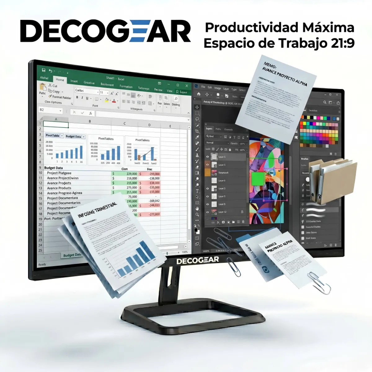 DECO GEAR - Monitor Ultrawide Deco Gear 34 Curvo UWQHD 100Hz 1ms VA 1500R Ajustable 100% sRGB