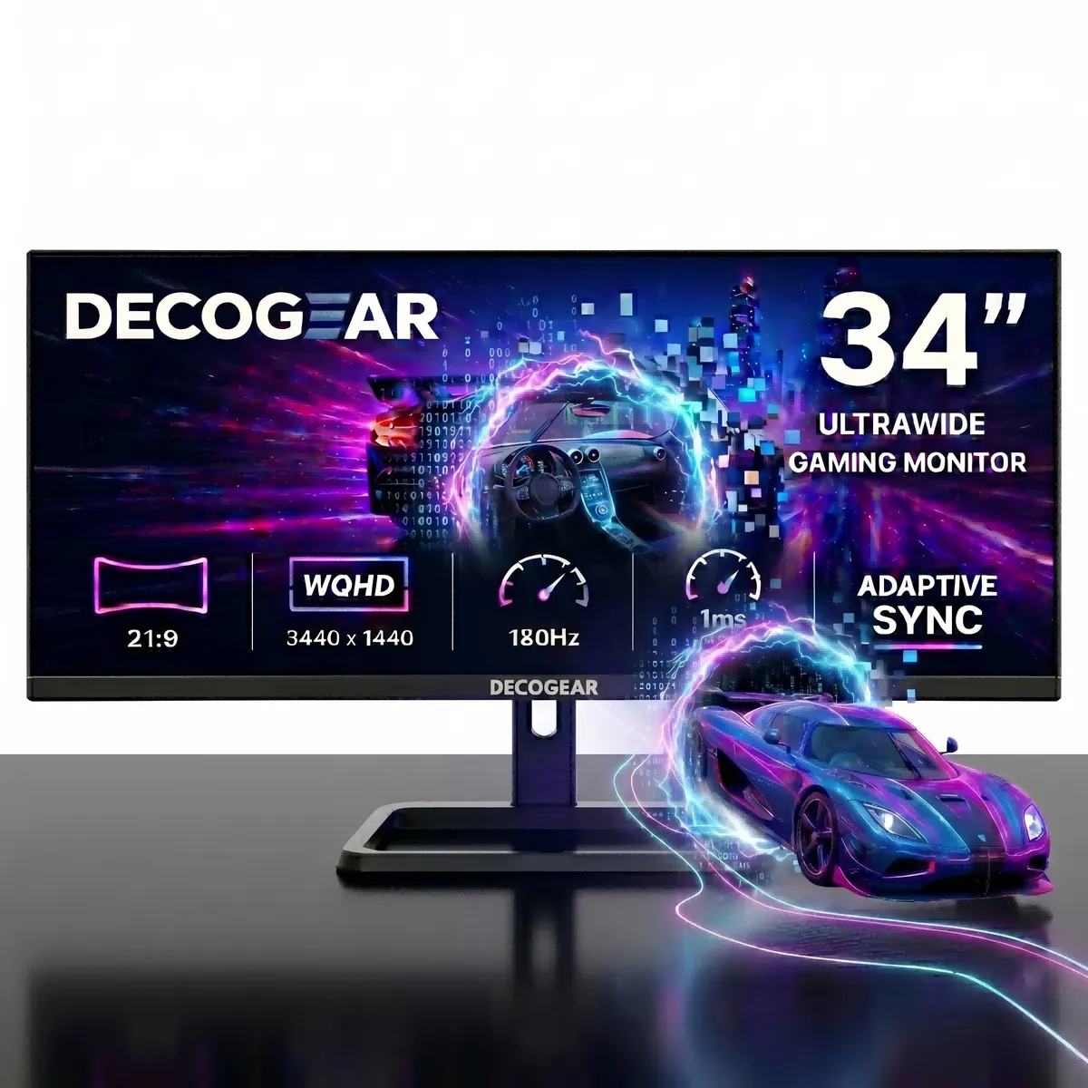 DECO GEAR - Monitor Gamer Ultrawide Deco Gear 34 UWQHD 2K 180Hz 1ms 219 1500R Parlantes