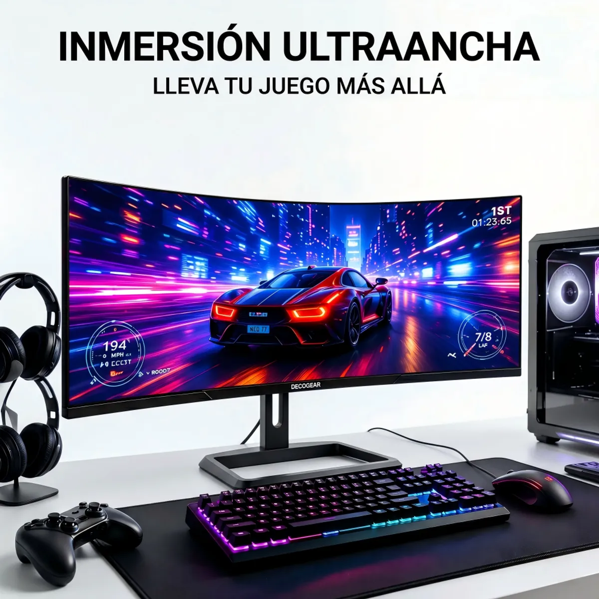 DECO GEAR - Monitor Gamer Ultrawide Deco Gear 34 UWQHD 2K 180Hz 1ms 219 1500R Parlantes