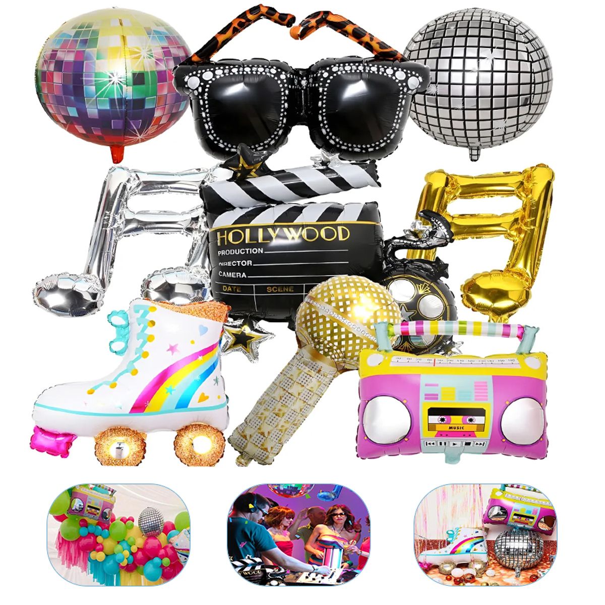 GENERICO - Globos Metalizados 80s 90s Fiesta Decorar Retro Cine Pack 9