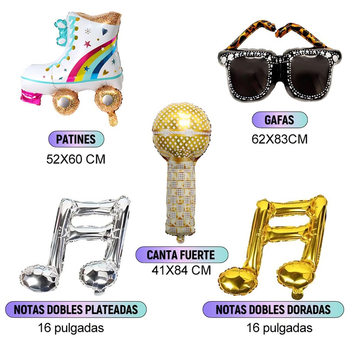 GENERICO - Globos Metalizados 80s 90s Fiesta Decorar Retro Cine Pack 9