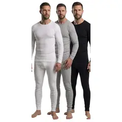 GARSIL - X3 Poleras De Algodon Manga Larga Para Hombre - Cuello Redondo - Primera Capa