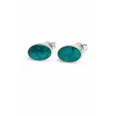 JIREH JOYAS - Aros Crisocola Ovalado Plata 950 Tornillo Mariposa Mujer Elegantes Piedra Azul