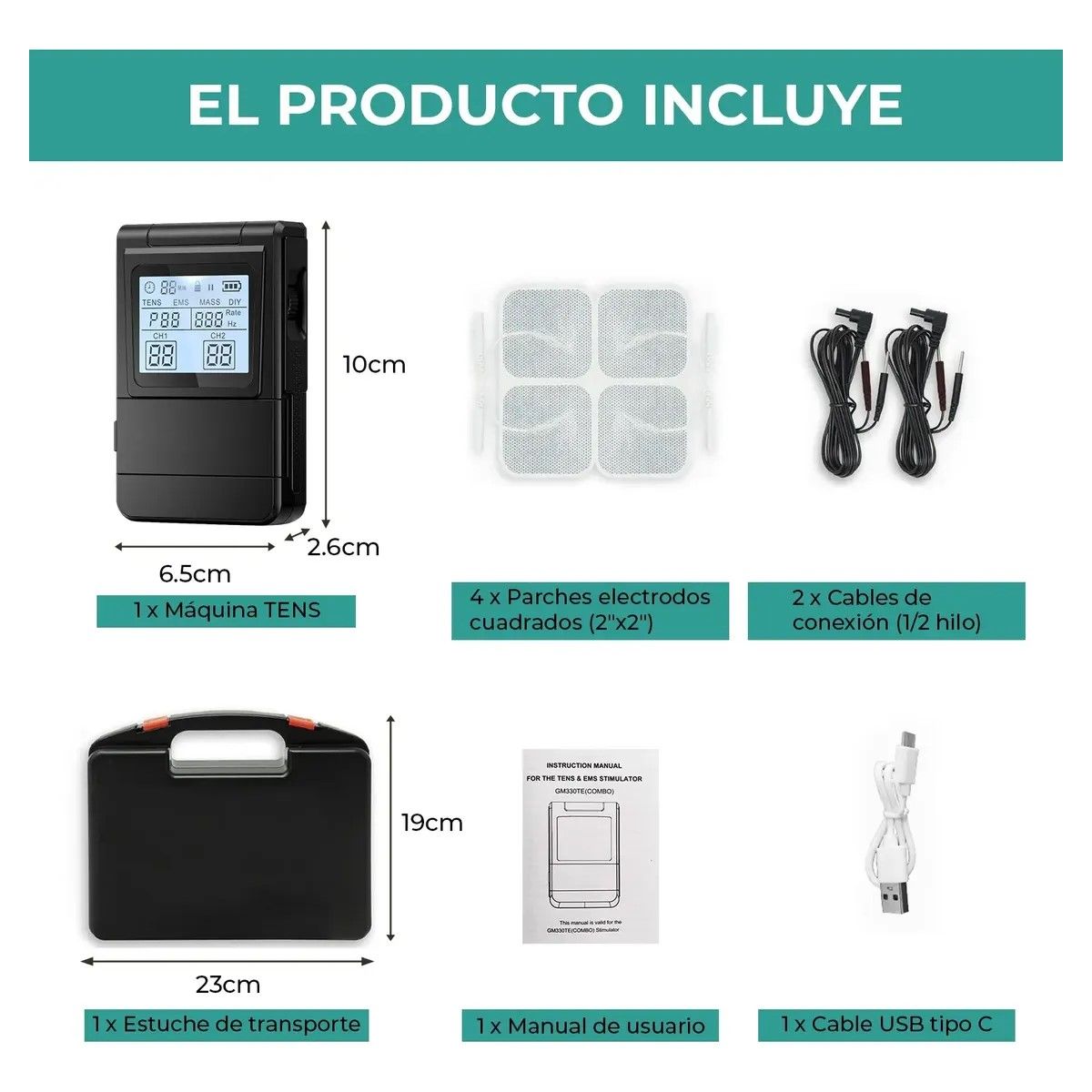 GENERICO - Electroestimulador Eléctrico Muscular 4 En 1 Tens/ems Usb BELUG