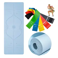 GENERICO - Kit Mat De Yoga 8mm Fitness color Azul Claro más 5 Bandas Elásticas Resistencia