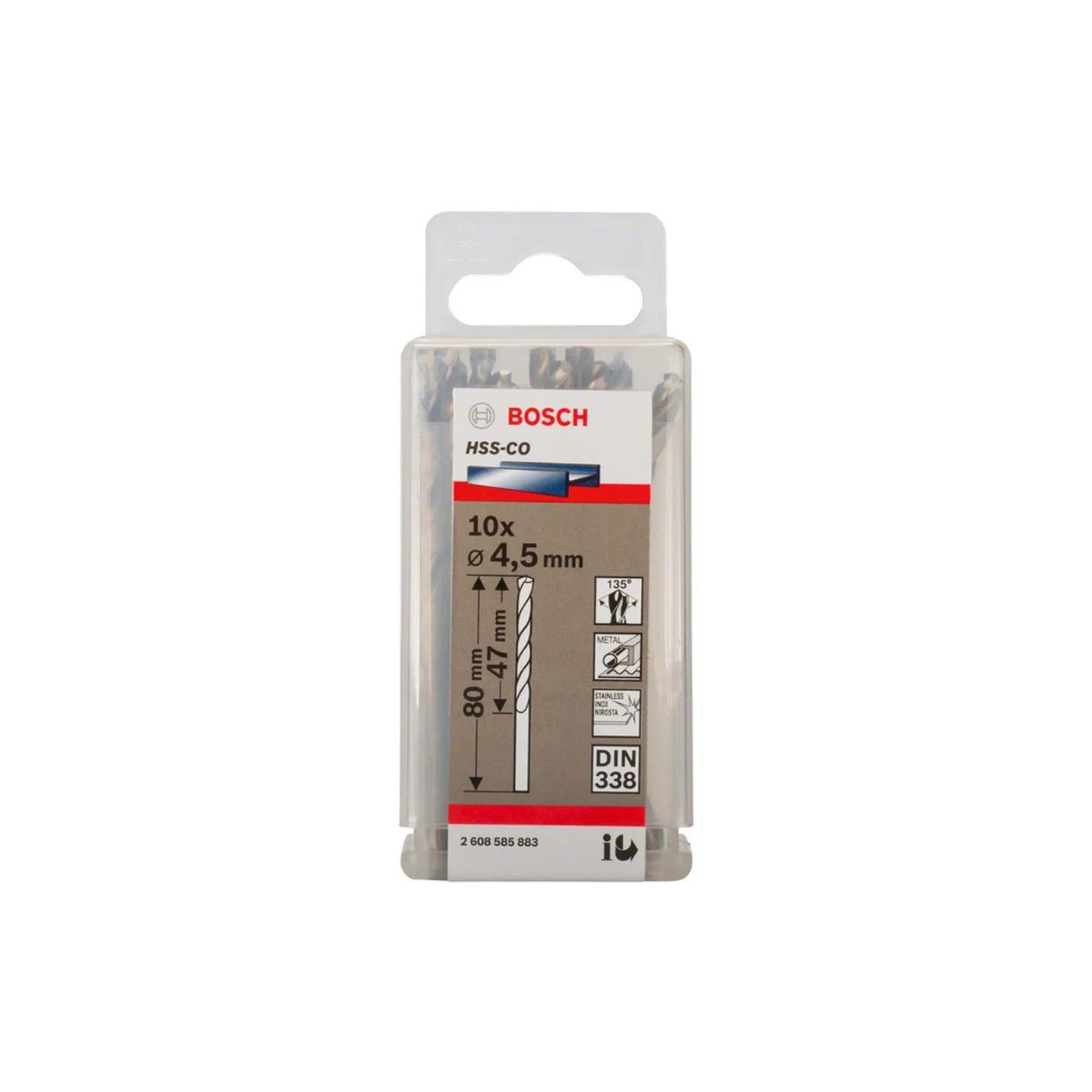 BOSCH - Caja Con 10 Unidades Broca Para Metal Hss-co 4,5mm (cobalto)