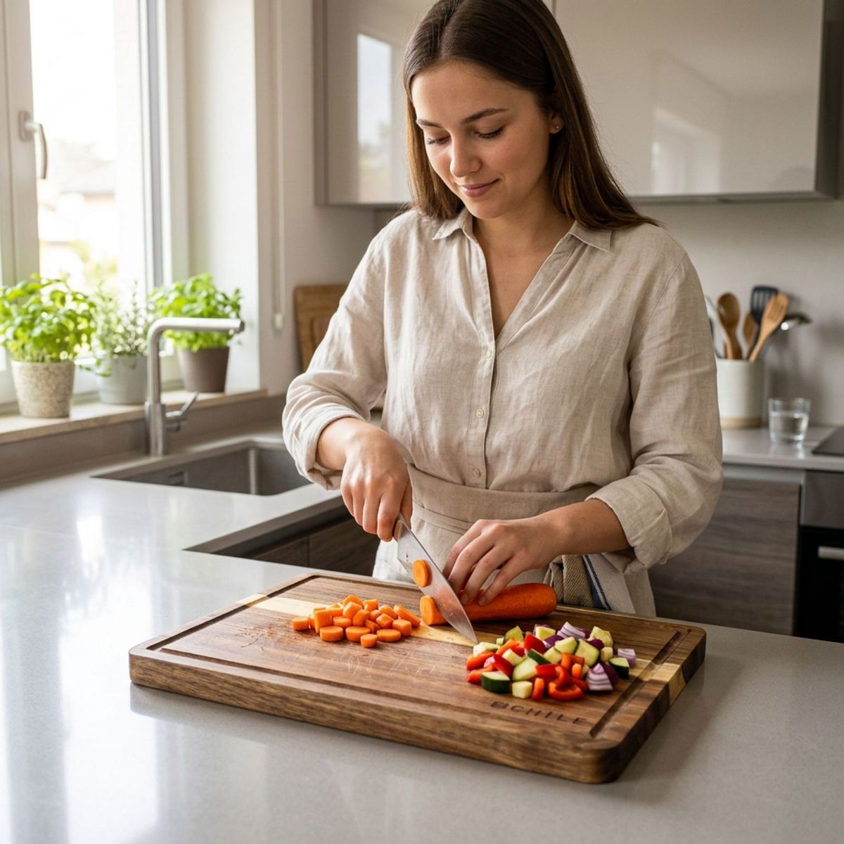 SOLEIO - Tabla de Picoteo y Corte Madera de Acacia Chile Souvenir