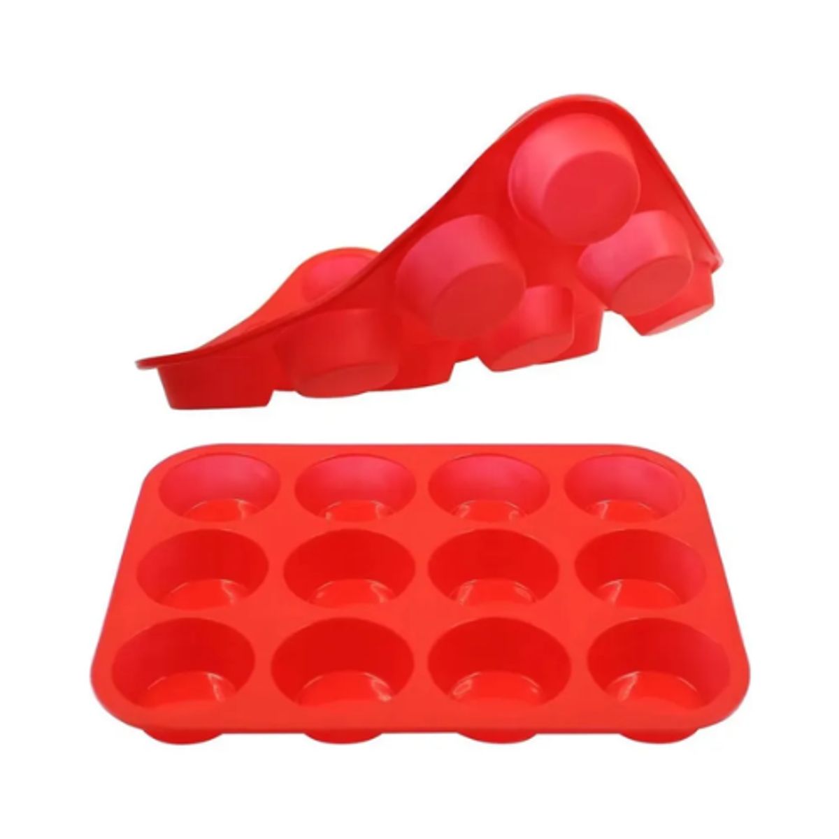 GENERICO - Moldes De Silicona Molde Cupcakes Silicona De 12 Unidades Rojo
