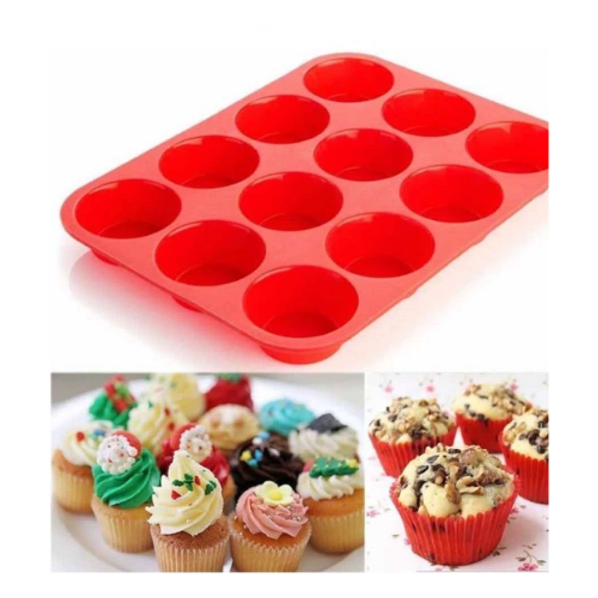 GENERICO - Moldes De Silicona Molde Cupcakes Silicona De 12 Unidades Rojo