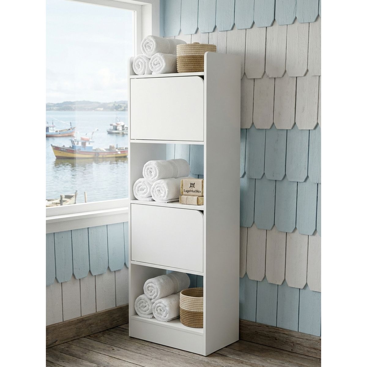 GENERICO - Librero Estantería Moderno Organizador 5 Niveles con 2 Ptas 42x22x120cm Blanco MDF
