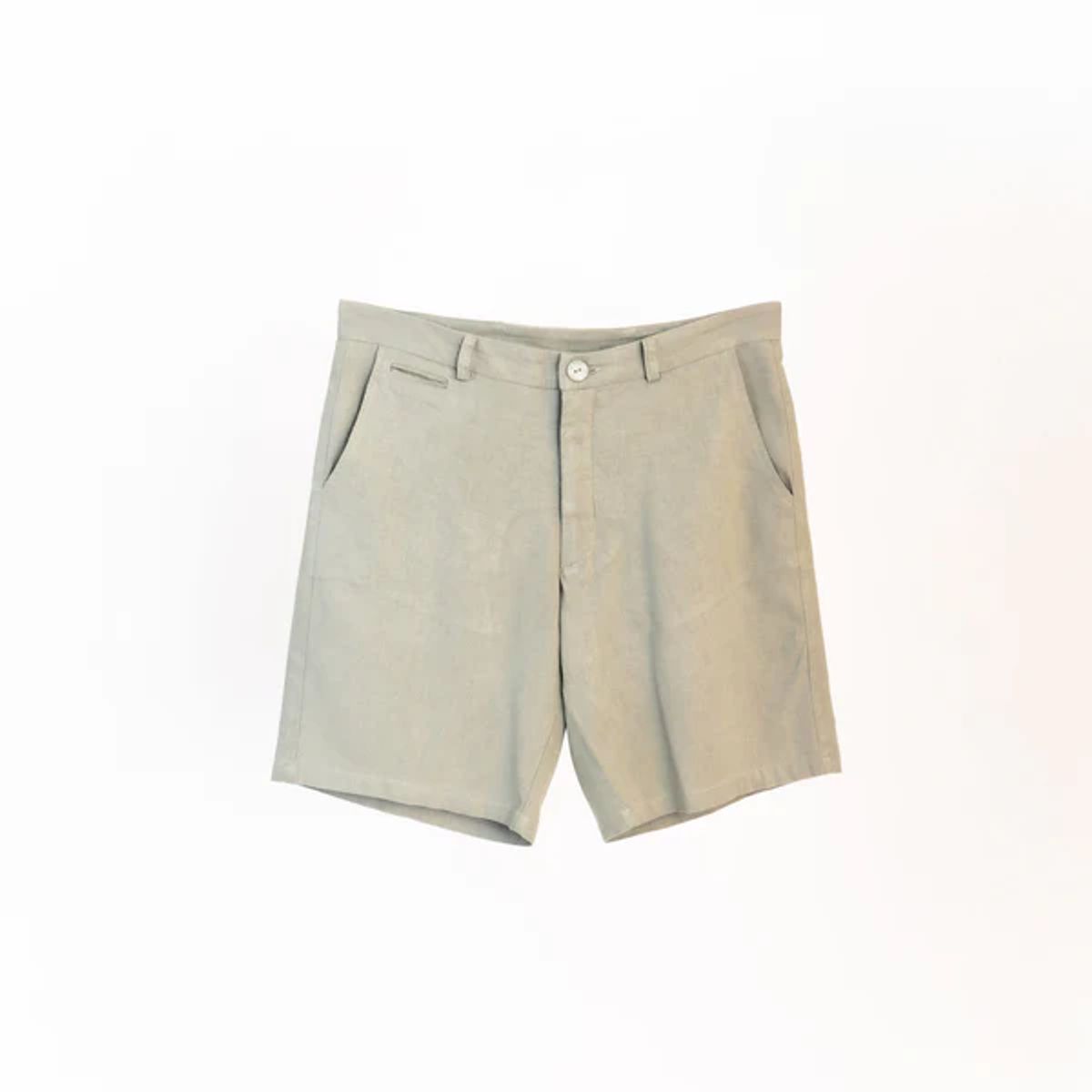 LINNE - Short Mónaco Unisex Adulto Lino Rayon Verde Oliva Straight Tiro Medio