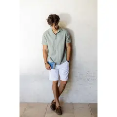 LINNE - Short Cannes Unisex Adulto Lino Rayon Blanco Straight Tiro Medio