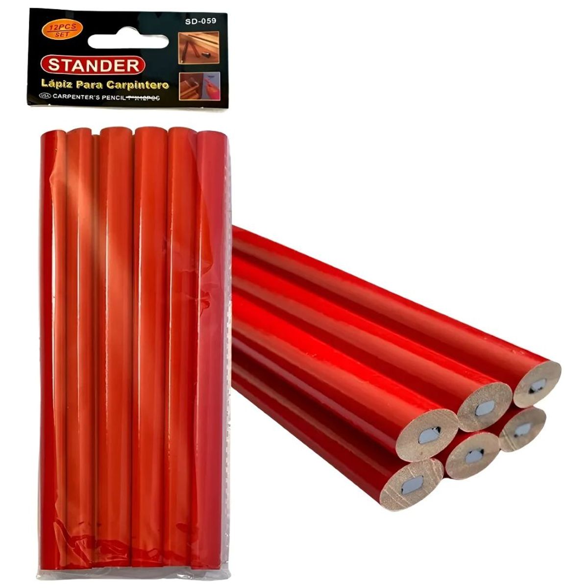 GENERICO - Lápiz Carpintero Ovalado Madera Albañil Construcción 12 Pcs