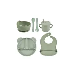 GENERICO - Set Platos Bebe Juego De Cubiertos De Silicona Bebe 6pcs verde musgo