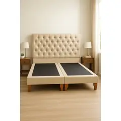 GENERICO - Cama 2 Plazas Capitoné Tapizada en Lino Color Beige