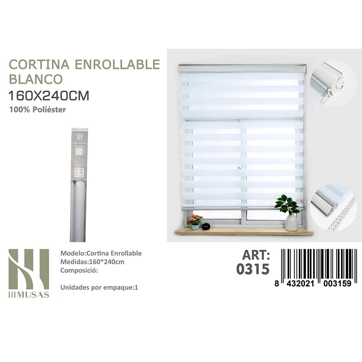 GENERICO - Cortina Roller Duo Lisa 160 x240  Cm color blanco 2