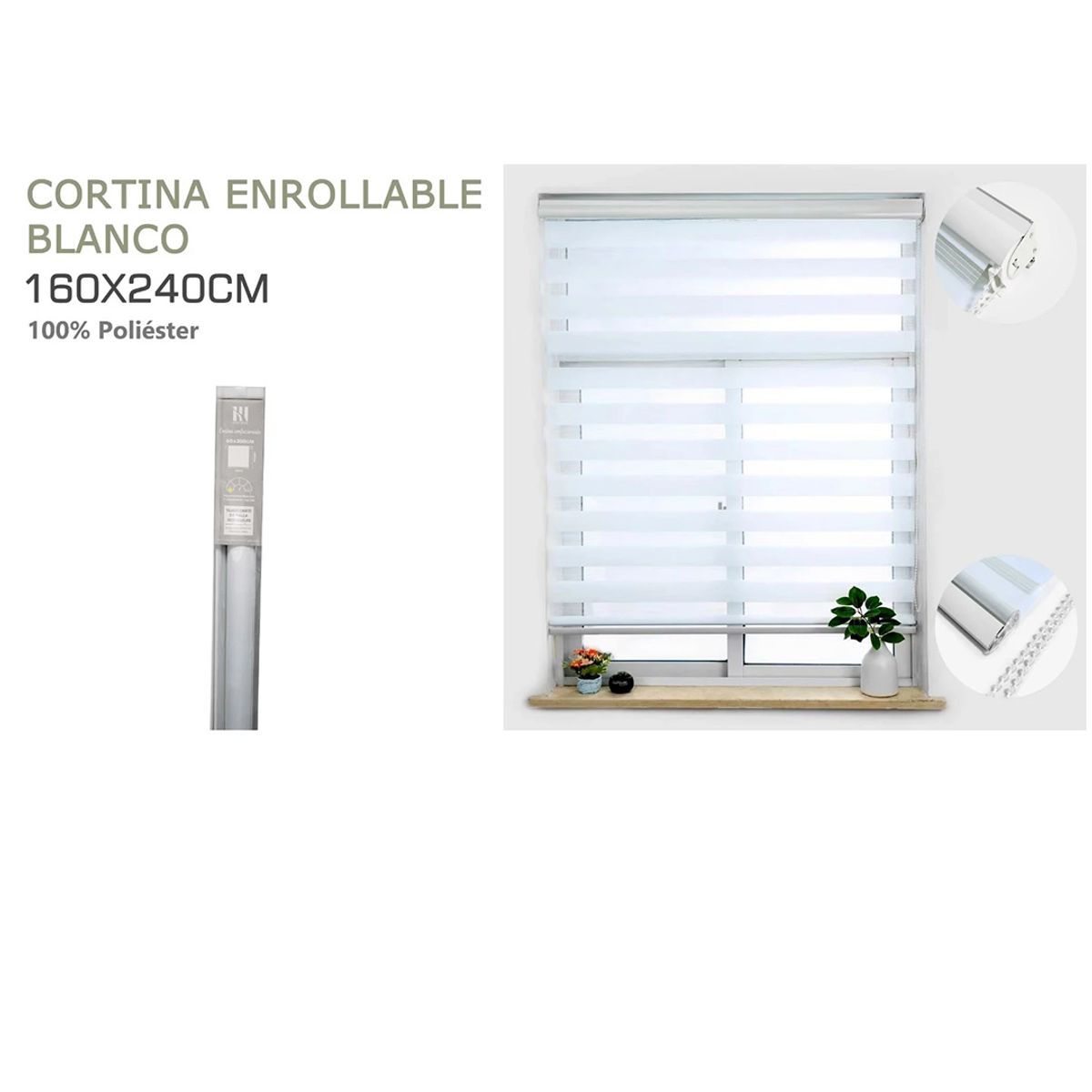 GENERICO - Cortina Roller Duo Lisa 160 x240  Cm color blanco 2