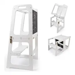 GENERICO - Torre De Aprendizaje Montessori Plegable Con Tablero Dibujo, color Blanco