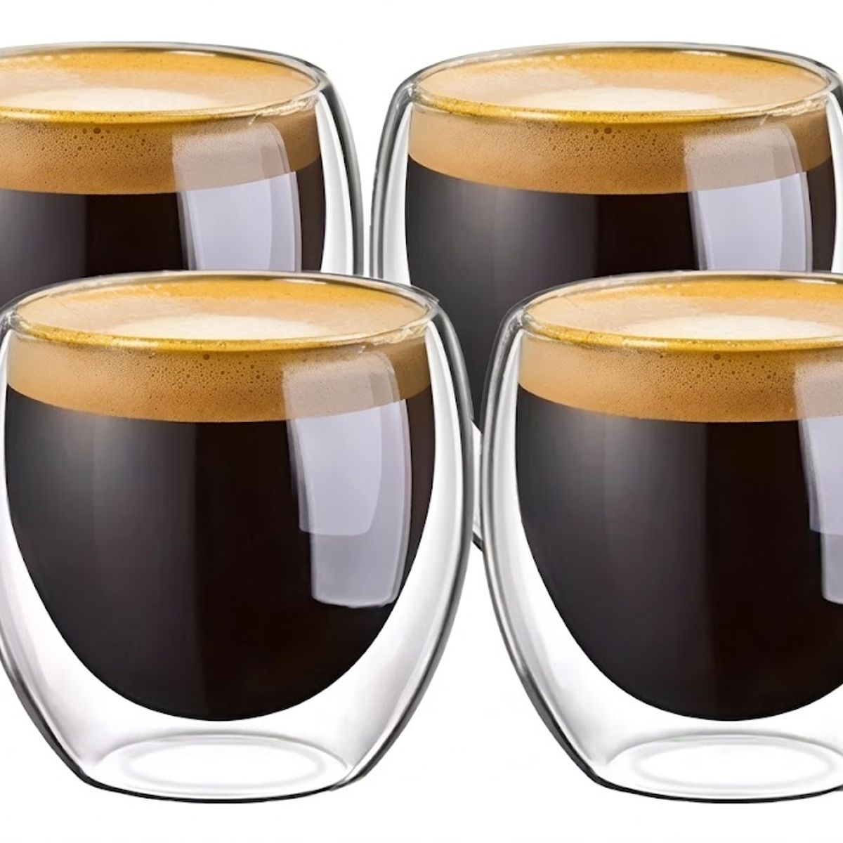 GENERICO - Set 4 Tazas Espresso Doble Pared 250ml Frio, Caliente Cukin Transparente Sin Asa
