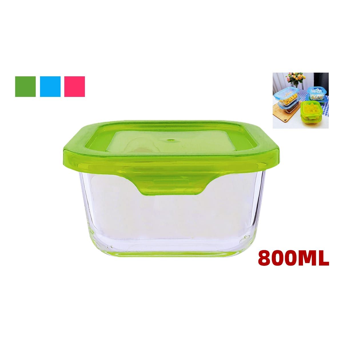 GENERICO - Contenedor Vidrio Hermetico Surtido 800 Ml Horno Microondas Cuadrado