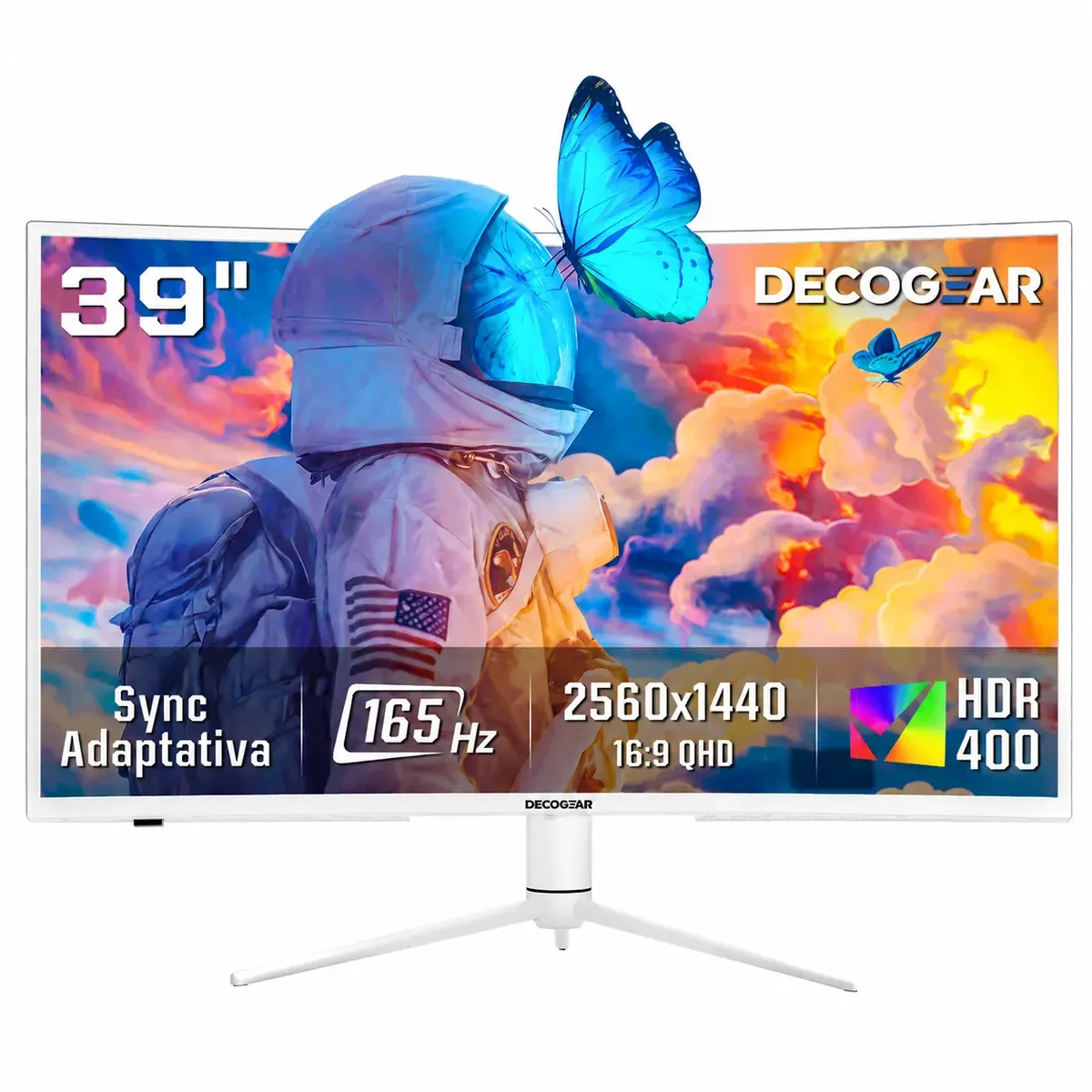 DECO GEAR - Monitor Gamer Curvo 39 Ultrawide Deco Gear QHD 2K 165Hz 1ms USB-C 65W Pantalla Color Blanco