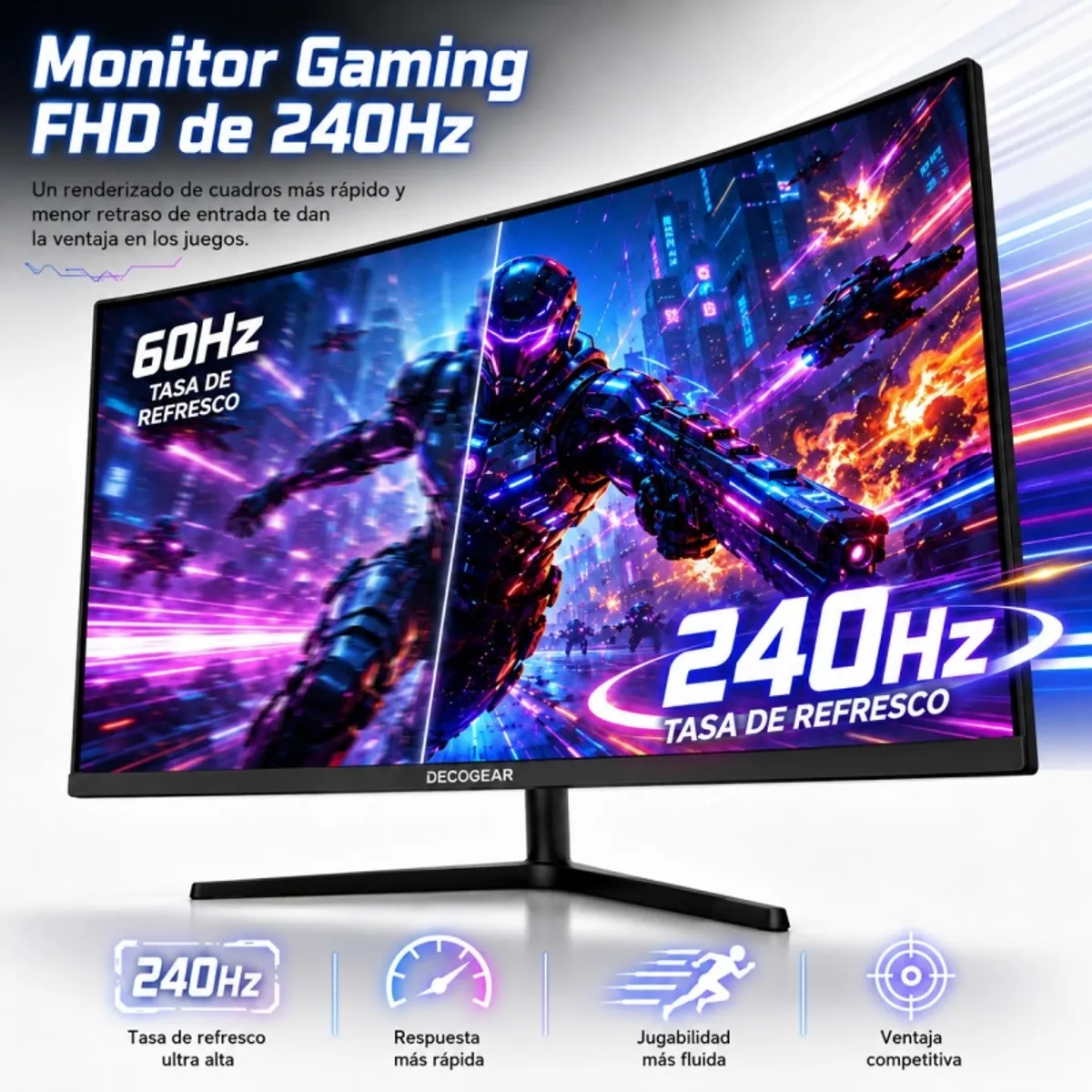 DECO GEAR - Monitor Gamer Curvo Deco Gear 27 240Hz FHD 2ms 1500R VA HDR HDMI DP