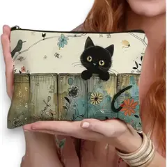GENERICO - Cosmetiquero Estuche Tela Gato Gatito Negro 22 Cm